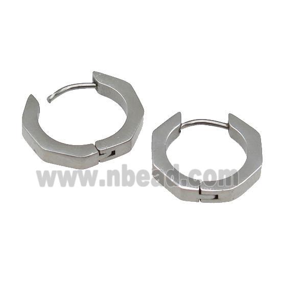 raw Stainless Steel Latchback Earring hexagon