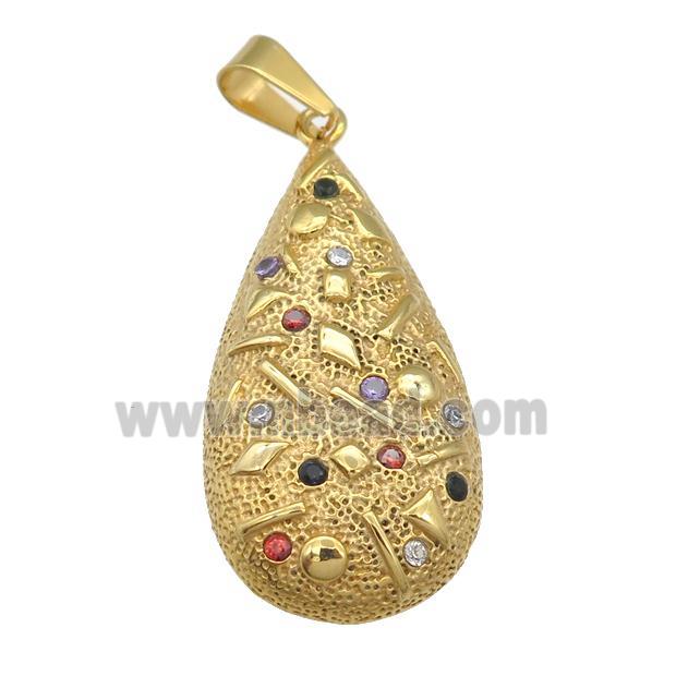 Stainless Steel Teardrop Pendant Micro Pave Rhinestone Gold Plated