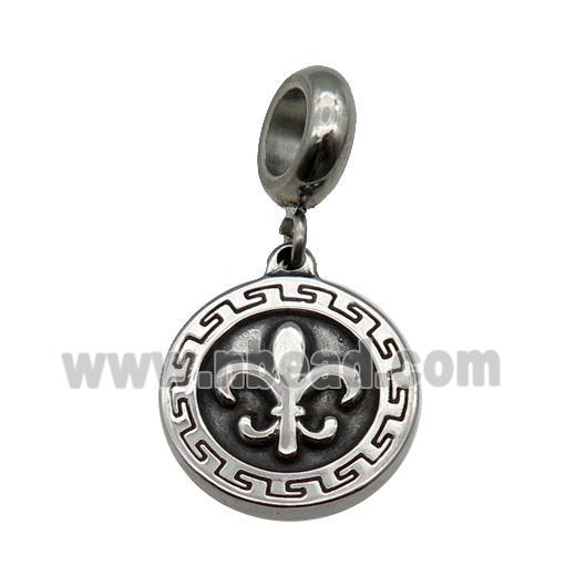 Stainless Steel Circle Pendant Fleur-de-lis Antique Silver