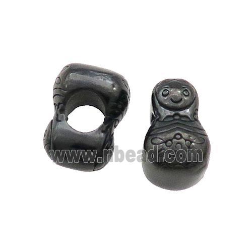 Stainless Steel NestingDoll Beads Large Hole Black Plated