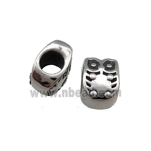 Stainless Steel Owl Beads Large Hole Antique Silver