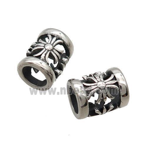 Stainless Steel Tube Beads Fleur De Lis Large Hole Antique Silver