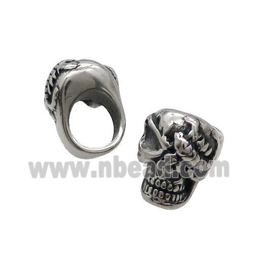 Stainless Steel Skull Beads Large Hole Antique Silver