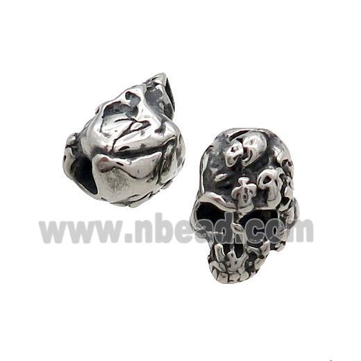 Stainless Steel Skull Beads Large Hole Antique Silver