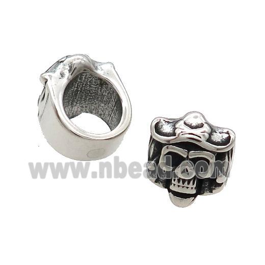 Stainless Steel Skull Beads Large Hole Antique Silver