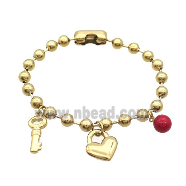 Stainless Steel Bracelet Key Lock Gold Plated