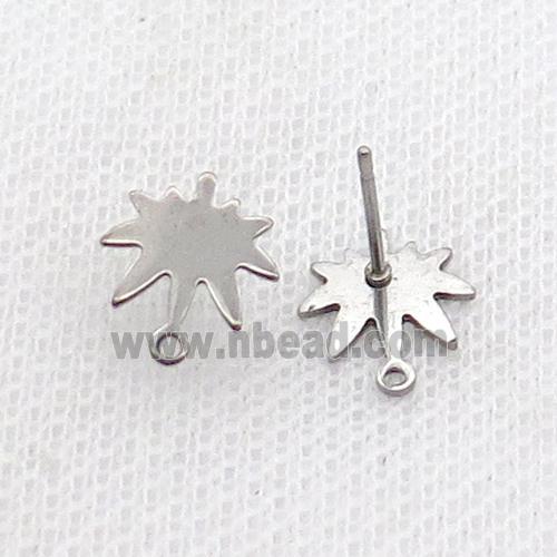 Raw Stainless Steel Stud Earring Maple Leaf