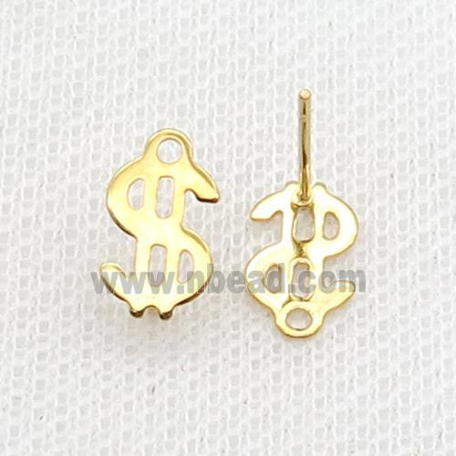 Stainless Steel Stud Earring Dollar Symbols Gold Plated