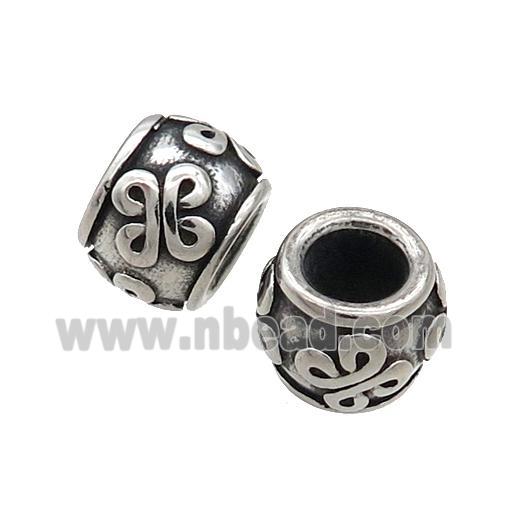 Stainless Steel Barrel Beads Large Hole Antique Silver