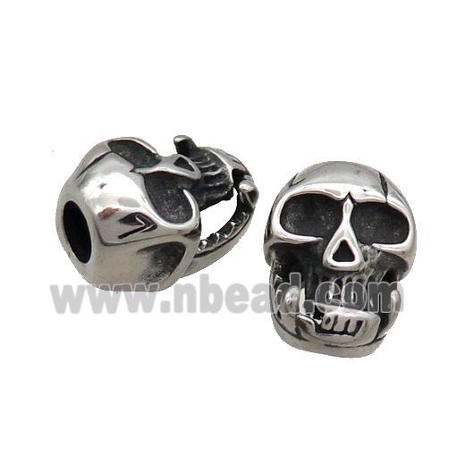 Stainless Steel Skull Beads Large Hole Antique Silver