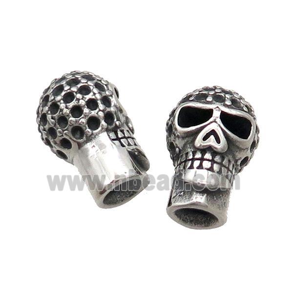 Stainless Steel CordEnd Skull Halfhole Antique Silver