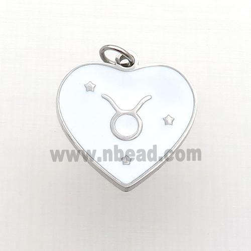 Raw Stainless Steel Heart Pendant White Enamel Zodiac Leo