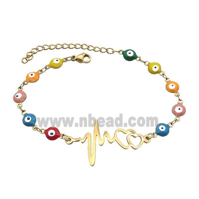 Stainless Steel Bracelets Evil Eye Multicolor Heart Gold Plated