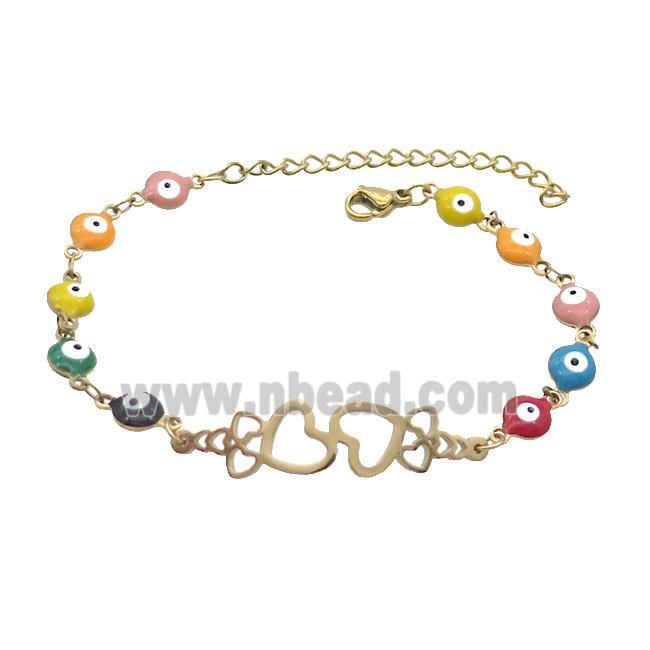 Stainless Steel Bracelets Evil Eye Multicolor Heart Gold Plated