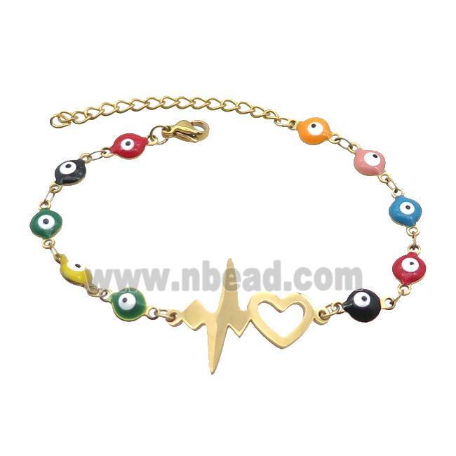 Stainless Steel Bracelets Evil Eye Multicolor Heart Gold Plated