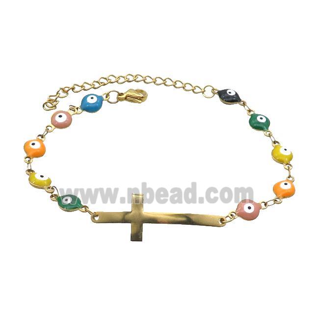 Stainless Steel Bracelets Evil Eye Multicolor Cross Gold Plated