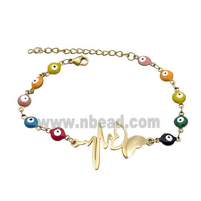 Stainless Steel Bracelets Evil Eye Multicolor Butterfly Gold Plated