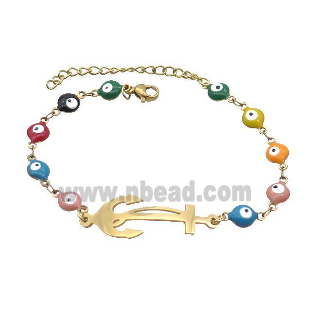 Stainless Steel Bracelets Evil Eye Multicolor Anchor Gold Plated