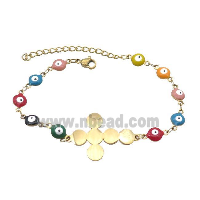 Stainless Steel Bracelets Evil Eye Multicolor Cross Gold Plated