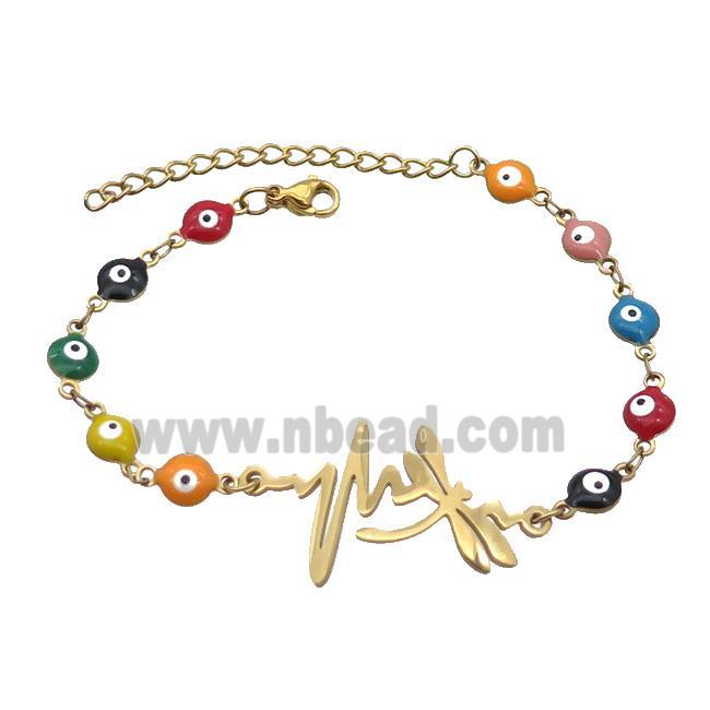 Stainless Steel Bracelets Evil Eye Multicolor Dragonfly Gold Plated