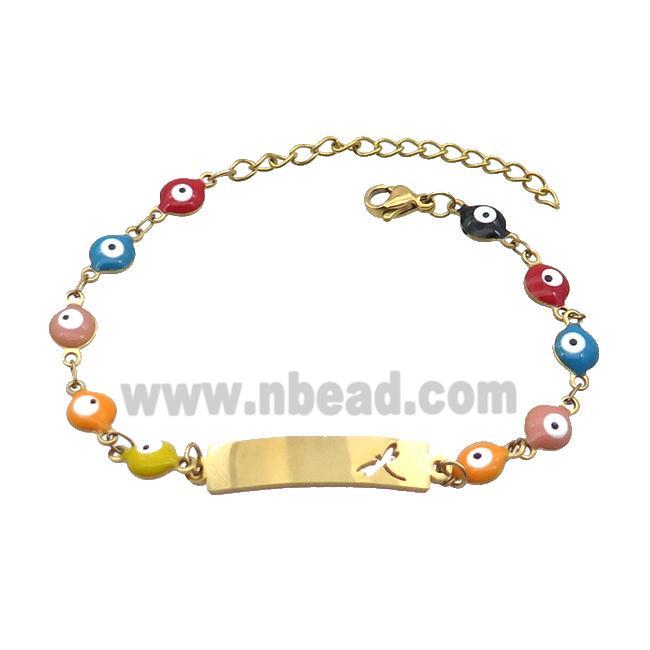 Stainless Steel Bracelets Evil Eye Multicolor Dragonfly Gold Plated