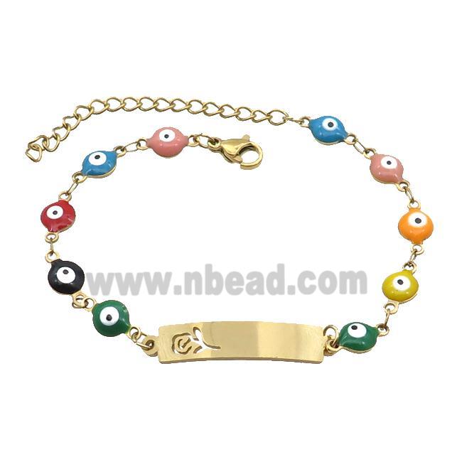 Stainless Steel Bracelets Evil Eye Multicolor Flower Gold Plated