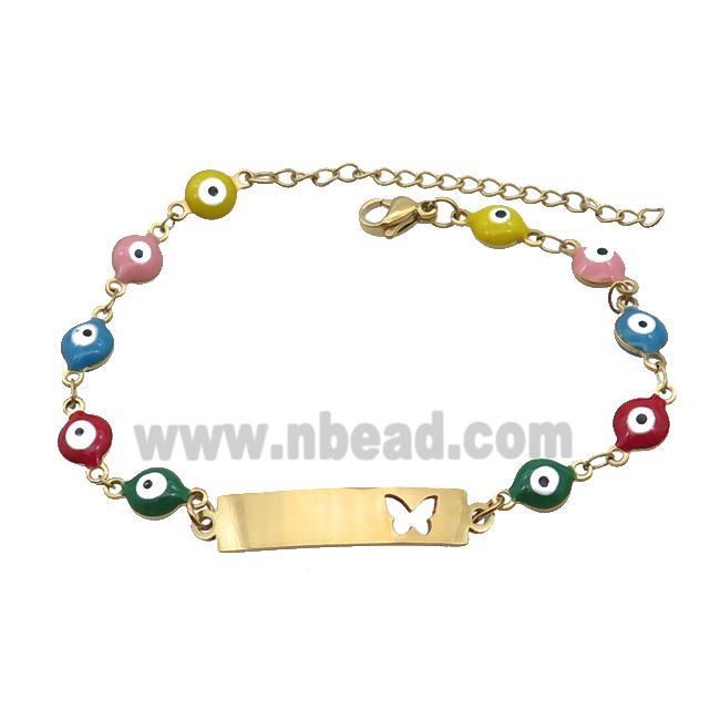 Stainless Steel Bracelets Evil Eye Multicolor Butterfly Gold Plated