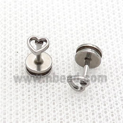 Raw Stainless Steel Stud Earrings Heart