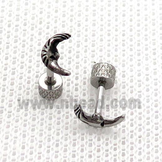 Raw Stainless Steel Stud Earrings Moon