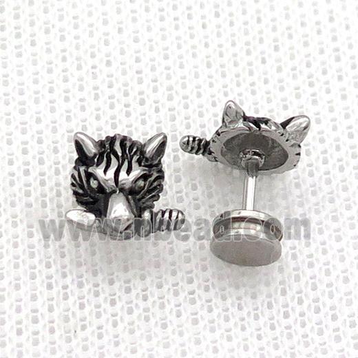 Raw Stainless Steel Stud Earrings Wolf