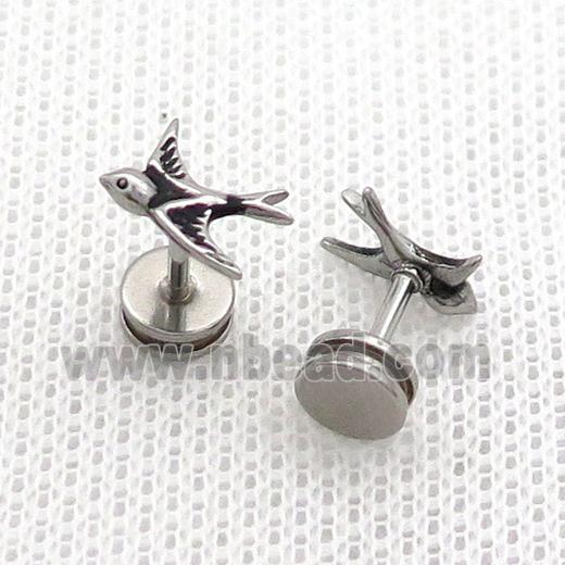 Raw Stainless Steel Stud Earrings Birds