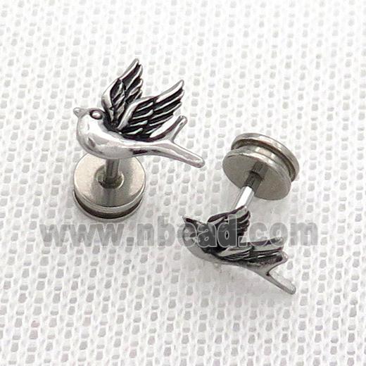 Raw Stainless Steel Stud Earrings Birds Swallow