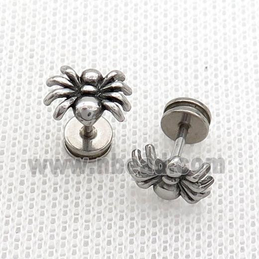 Raw Stainless Steel Stud Earrings Spider