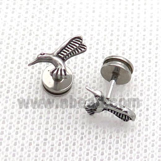 Raw Stainless Steel Stud Earrings Hummer Birds