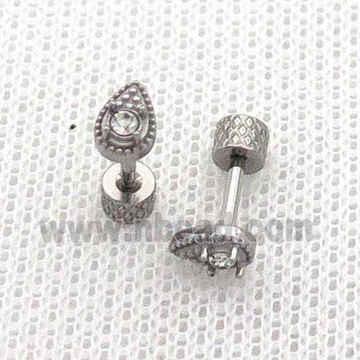 Raw Stainless Steel Stud Earrings Pave Rhinestone Teardrop