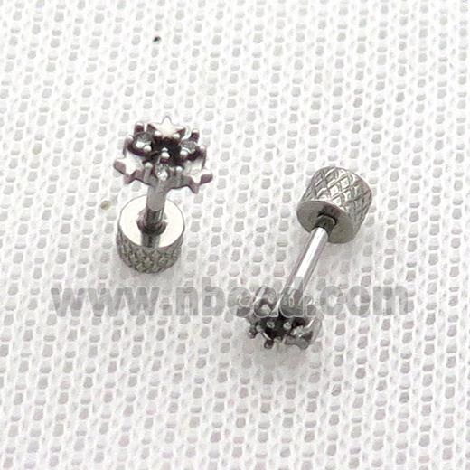 Raw Stainless Steel Stud Earrings Pave Rhinestone Star