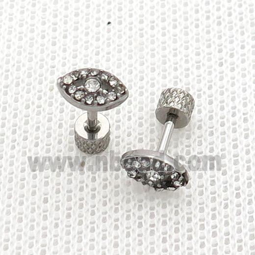 Raw Stainless Steel Stud Earrings Pave Rhinestone Eye