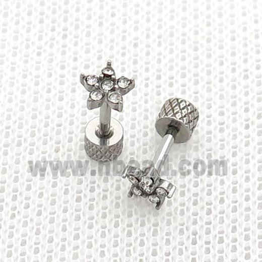 Raw Stainless Steel Stud Earrings Pave Rhinestone Flower