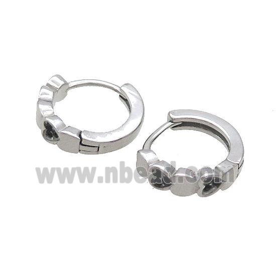 Raw Stainless Steel Hoop Earrings Pave Rhinestone Heart