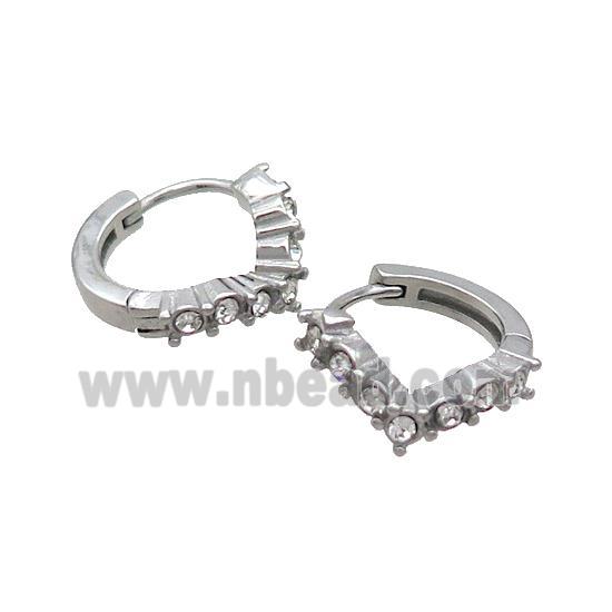 Raw Stainless Steel Hoop Earrings Pave Rhinestone