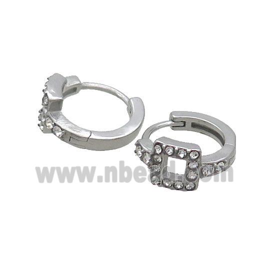 Raw Stainless Steel Hoop Earrings Pave Rhinestone