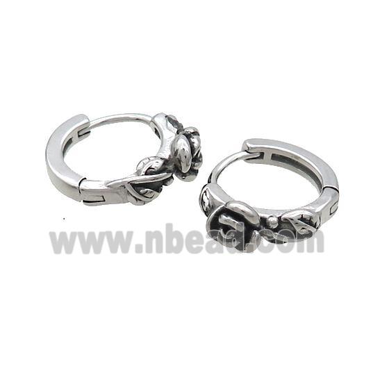 Raw Stainless Steel Hoop Earrings Flower