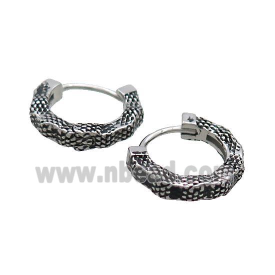 Stainless Steel Hoop Earrings Snakeskin Antique Silver