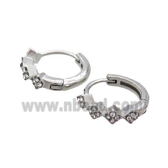 Raw Stainless Steel Hoop Earrings Pave Rhinestone