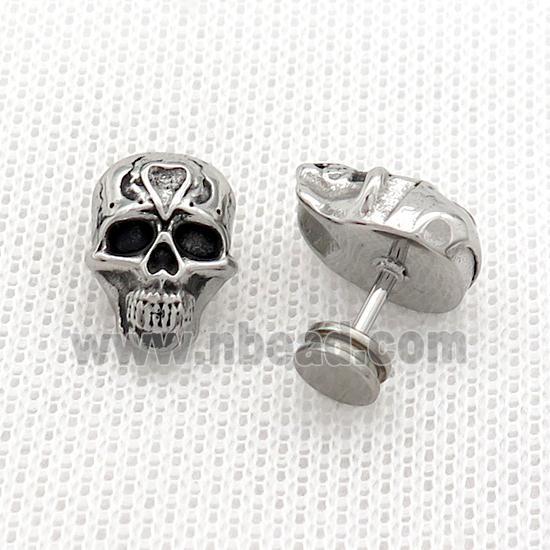 Raw Stainless Steel Stud Earrings Skull