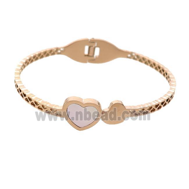 Stainless Steel Pave Shell Heart Rose Gold