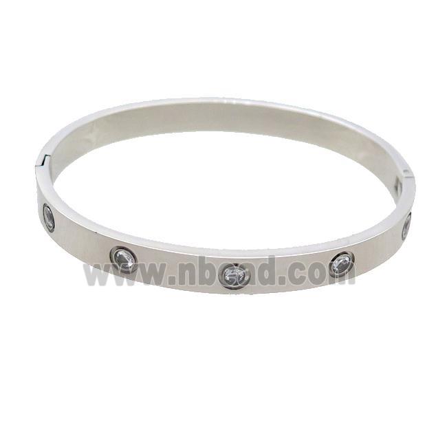 Raw Stainless Steel Bangle Pave Rhinestone