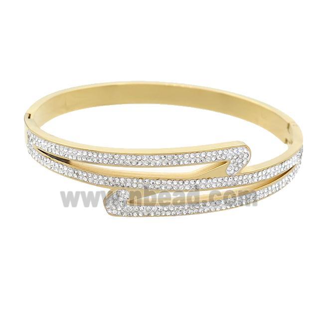 Stainless Steel Bangle Pave Rhinestone Gold Plated