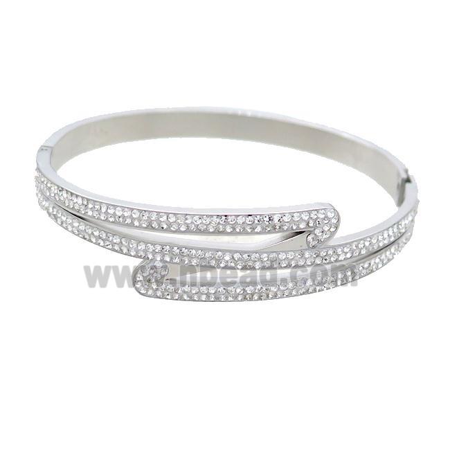 Raw Stainless Steel Bangle Pave Rhinestone