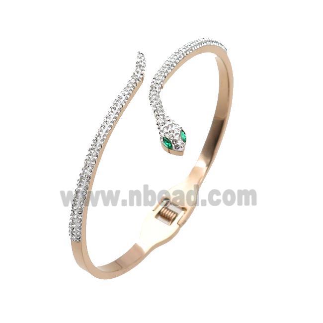 Stainless Steel Bangle Pave Rhinestone Snake Rose Gold